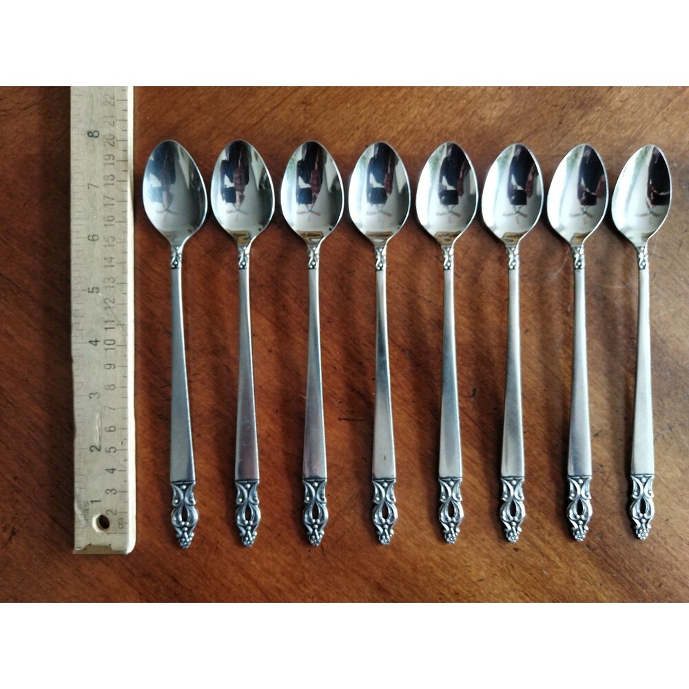 Lot 8x Iced Teaspoons Olaf Flatware National Stainless Silverware Japan MCM 7.8"